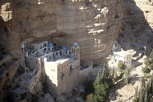 Israel, Greek Orthodox Monastery of St George, Wadi Qilt, founded in the fourth century, present building dating from the nineteenth century, aerial view