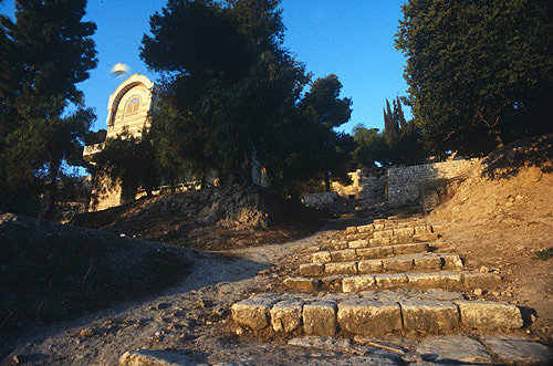 Israel, Jerusalem, St Peter in Gallicantu  which means cockcrow and the  Maccabean stepped road at sunrise, Jesus would have passed this way