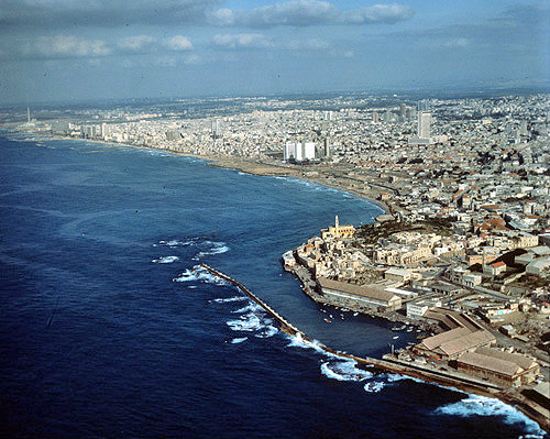 Jaffa (Joppa), ancient city port, aerial view from south west, Israel