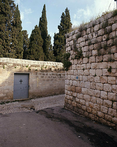 Street corner and doorway to church, Cana, Israel