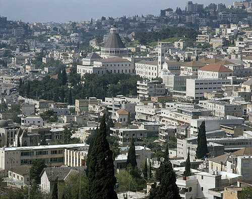 Israel, Nazareth, with the Church of the Annunciation dominating the town, designed by Giovanni Muzio of Milan