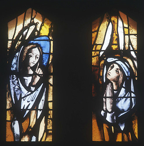 Israel, Nazareth,  the Church of the Annuncition, detail from the west window by Max Ingrand, the Annunciation