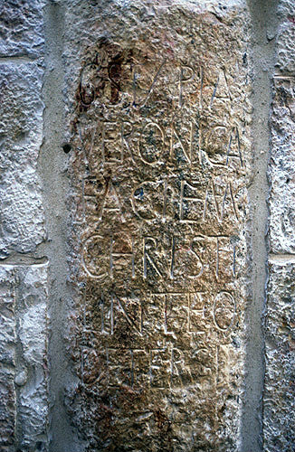 Israel, Jerusalem, the sixth Station of the Cross, an inscribed pillar reads 