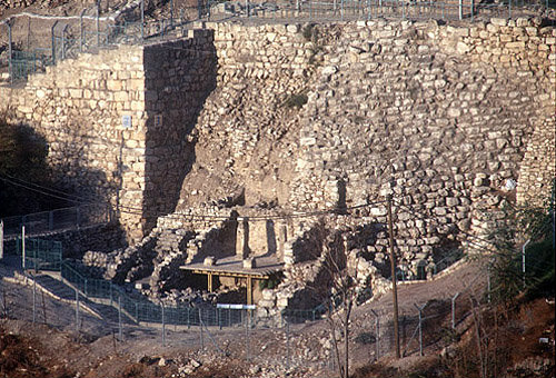 Excavations, left to right,  Maccabean tower and Israelite and Canaanite houses, Jerusalem, Israel