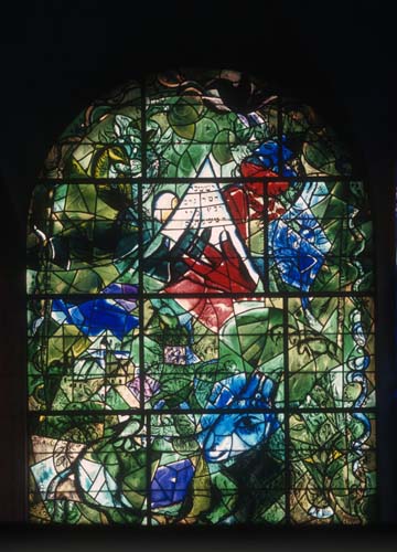 Issachar, one of the twelve tribes of Israel, 1962 stained glass by Marc Chagall, Abbell Synagogue, Hadassah Medical Centre, Jerusalem, Israel