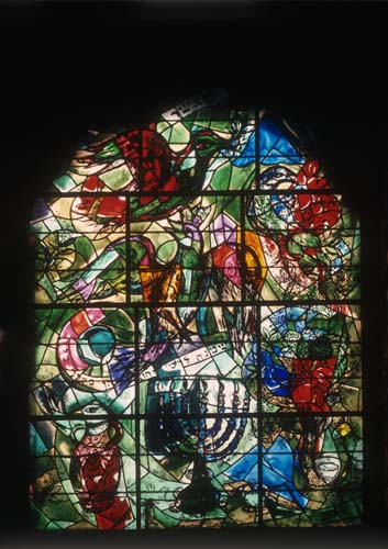 Ashar, one of the twelve tribes of Israel, 1962 stained glass by Marc Chagall, Abbell Synagogue, Hadassah Medical Centre, Jerusalem, Israel