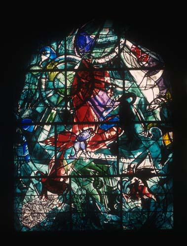 Gad, one of the twelve tribes of Israel, 1962 stained glass by Marc Chagall, Abbell Synagogue, Hadassah Medical Centre,  Jerusalem, Israel