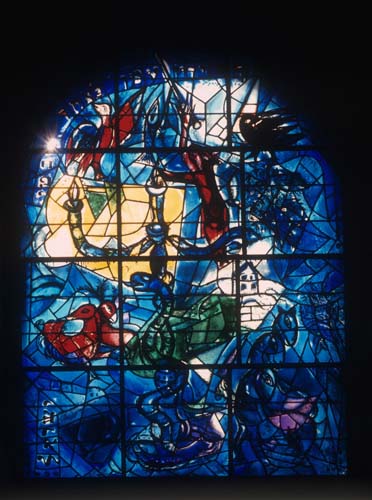 Dan, one of the twelve tribes of Israel, 1962 stained glass by Marc Chagall, Abbell Synagogue, Hadassah Medical Centre, Jerusalem, Israel