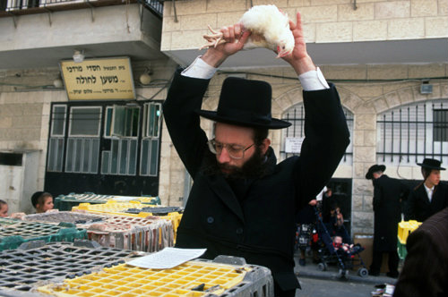 Israel Jerusalem a religious Jew performs the Kaparot ritual ahead of Yom Kippur Judaism