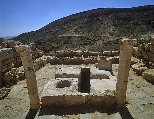Baptismal font in East church, fourth century AD , Mamshit, Nabataean city, Negev, Israel