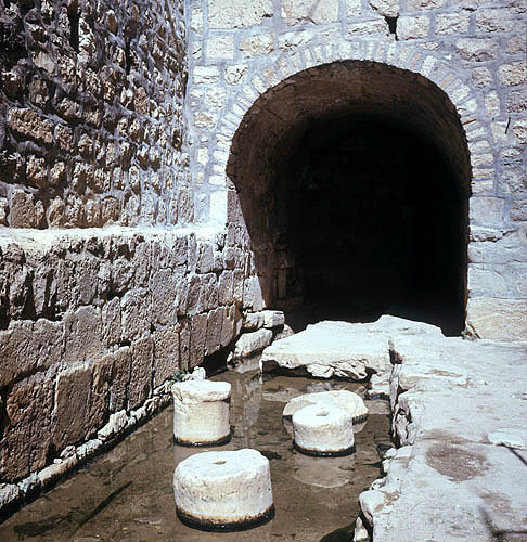Israel, Jerusalem, the Pool of Siloam showing the exit from Hezekiahs Tunnel