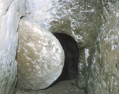 Rock-cut tomb with rolling stone to close entrance, Bethphage, Israel