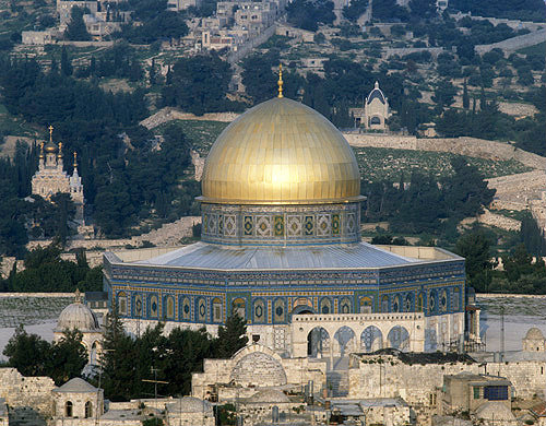 Israel, Jerusalem, the Dome of the Rock with the Mount of Olives in the background