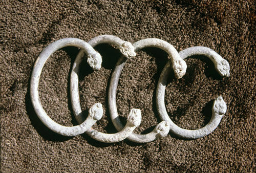 Silver bracelets from Urartu or Ararat, an iron age kingdom in the Lake Van area covering north east Turkey, Armenia and north west Iran circa 800 BC