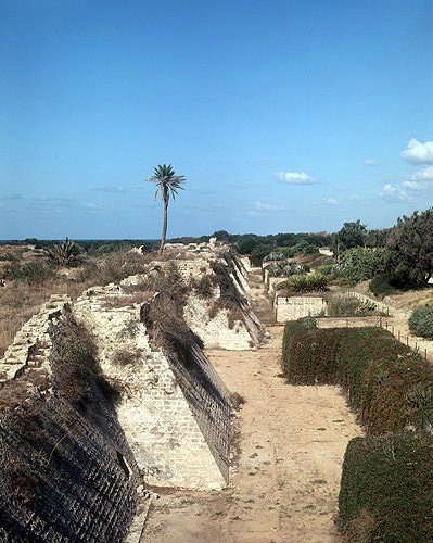 City wall and fosse, eastern section, built 1251, Caesarea, Israel