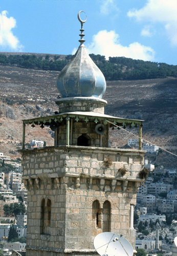 Israel, Nablus, detail of Minaret of Jami Al-Khadra mosque