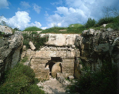 Tomb with rolling stone, similar to that of Christ, south west of Hebron, Israel