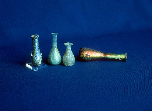 Roman glass bottles, first to second century AD, Israel Museum, Jerusalem, Israel