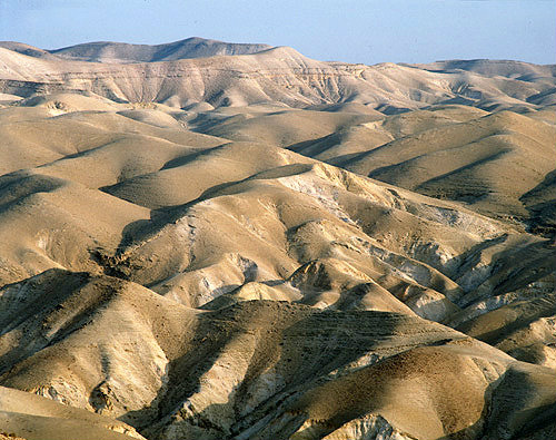 Israel, the Judean Hills near Wadi el Qilt looking east in the early morning