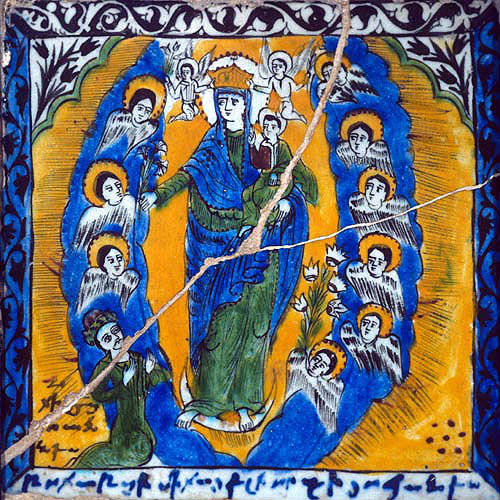 Israel, Jerusalem, the Armenian Cathedral, the Virgin and Child surrounded by Angels, Turkish Kutahya tile