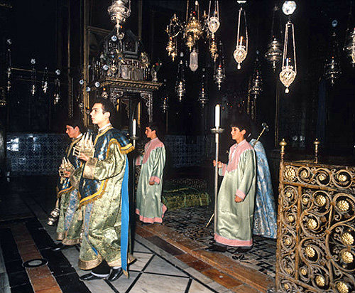 Israel, Jerusalem, acolytes at a service in the Armenian Cathedral