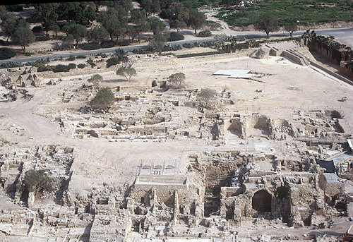 Israel Caesarea, aerial view of excavations of the Crusader City from the west