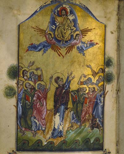 Ascension,14th century illuminated manuscript, Armenian Cathedral, Jerusalem, Israel