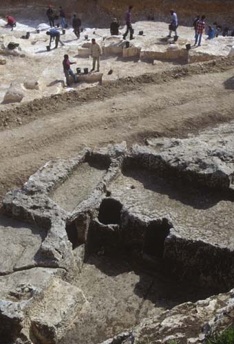 Excavated tombs below Church of St Andrew, Jerusalem, Israel