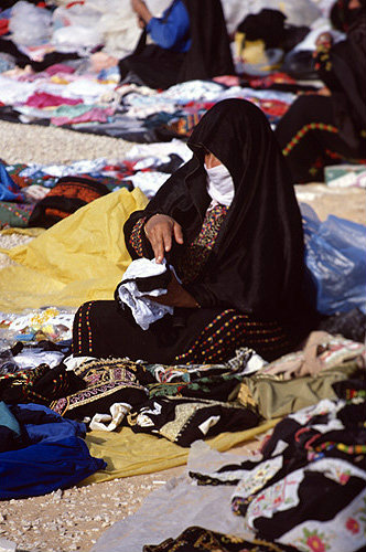 Israel, Beersheva, Bedouin market, Bedouin woman with embroidery