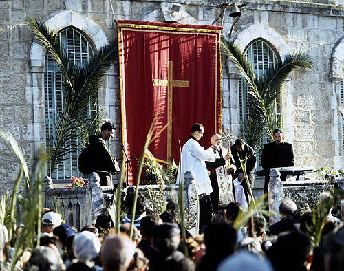 Israel, Jerusalem, Palm Sunday, former Latin Patriarch Michel Sabbah prays at St Annes Church