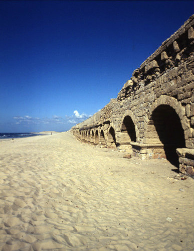 Section of high level aqueduct dating from time of Herod, seen from the south west, Caesarea, Israel