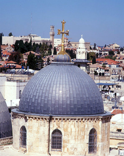 Israel, Jerusalem, Dome of the Church of the Holy Sepulchre from Tower of the Redeemer