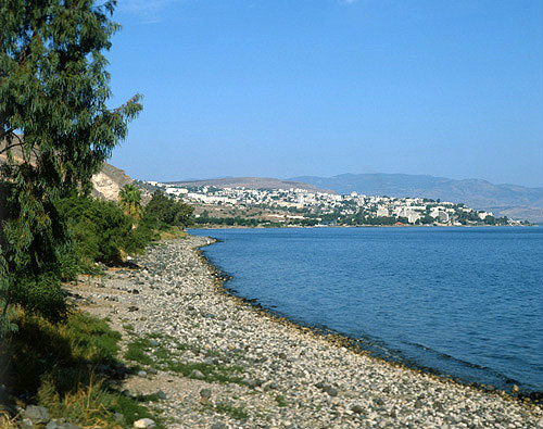 Israel, the Sea of Galilee, view looking north to Tiberias