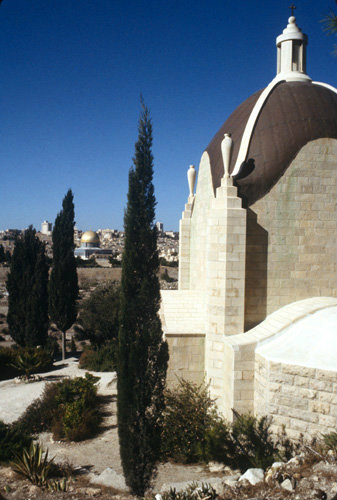 Israel, Jerusalem, Dominus Flevit with Dome of the Rock behind