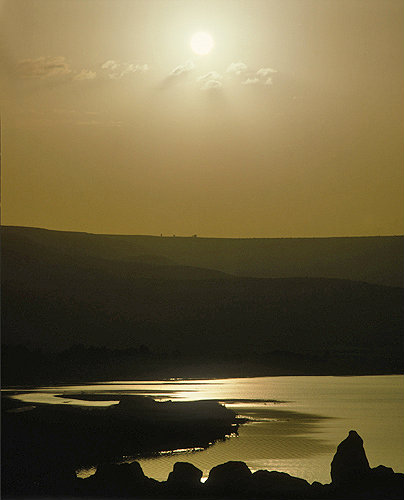 Israel, the sea of Galilee,  Bethsaida Valley just before sunset