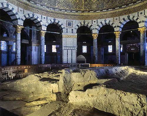 Israel, Jerusalem, the Dome of the Rock, interior with the Rock