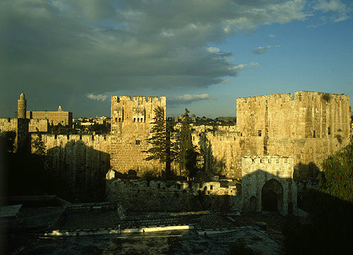 Israel, Jerusalem, the Citadel, Tower of David  on the right  just after sunrise