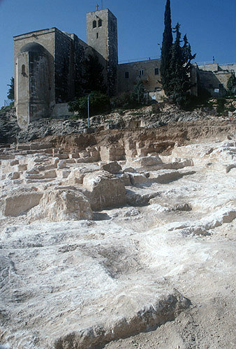 Excavations of second temple quarry, looking up to St Andrew