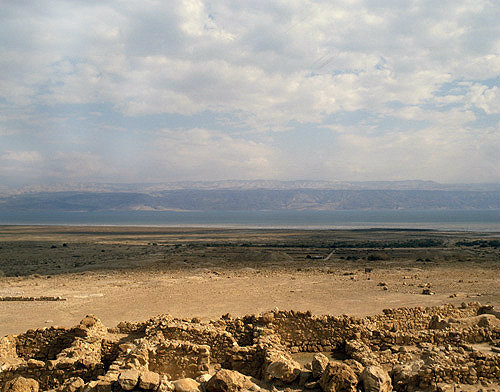 Essene settlement and Hills of Moab across Dead Sea, Qumran, Israel