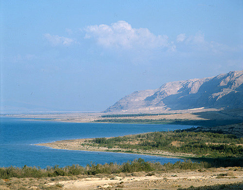 Israel, the Judean Hills and the green coastline and the Dead Sea