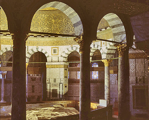 Israel, Jerusalem, the Dome of the Rock interior with rock