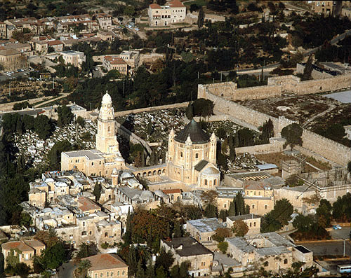 Israel, Jerusalem,  aerial view of Mount Zion, the Church of the Dormition and the Room of the Last Supper