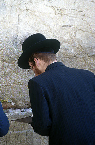 Israel, Jerusalem, an Orthodox Jew at the Western Wall