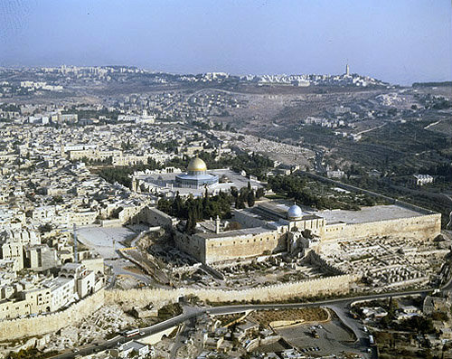 Jerusalem aerial view of temple area and Dome of the Rock from the south west