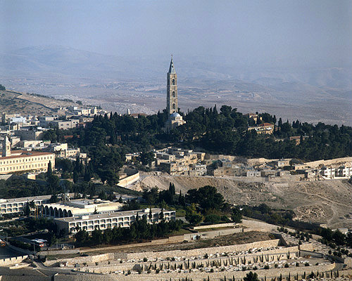 Israel, Jerusalem,  aerial view of the Tower of the Ascension on the Mount of Olives