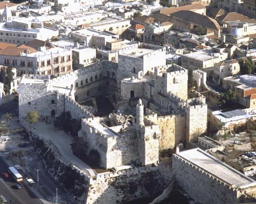 Citadel and Davids tower, aerial view, Jerusalem, Israel