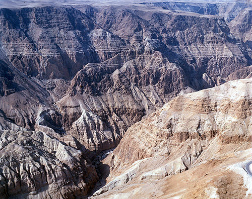 Israel,  aerial view of the Wadi leading up to Davids Spring from Ein Gedi