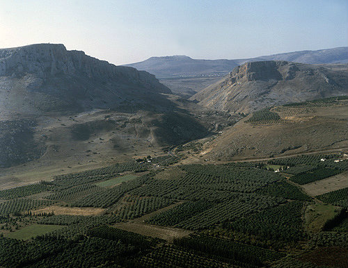 Israel, aerial view of the Horns of Hattin, Galilee