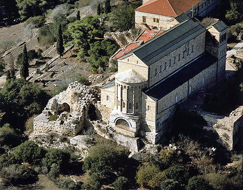 Israel, aerial view of the east end of the Church of the Annunciation on Mount Tabor