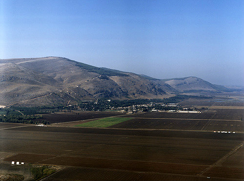 Israel, aerial view of the Gilboa Mountains from the east